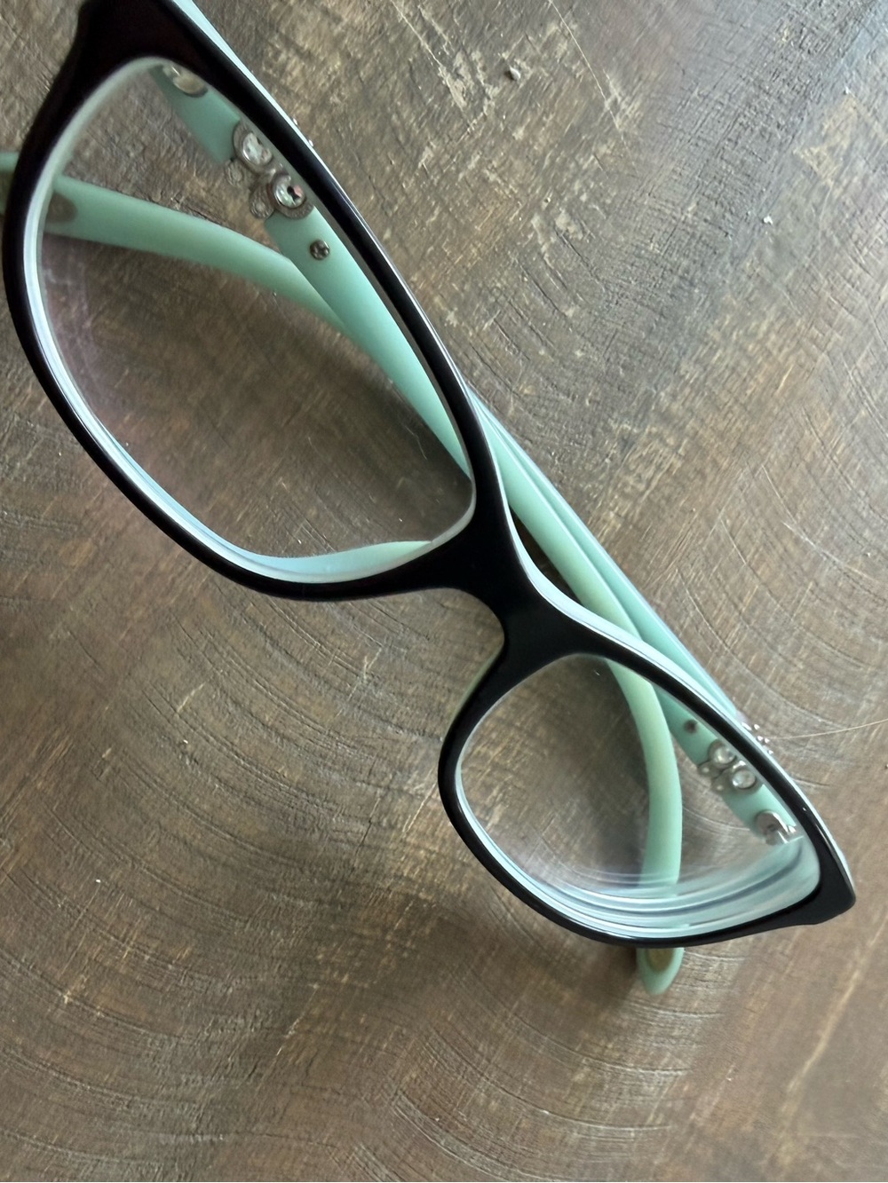 Tiffany & Co. Black Cat-Eye Glasses with Crystal Bufferflies at Temples